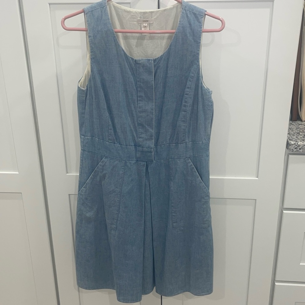 JCrew vintage chambray denim dress, side zip, fully lined, size 4